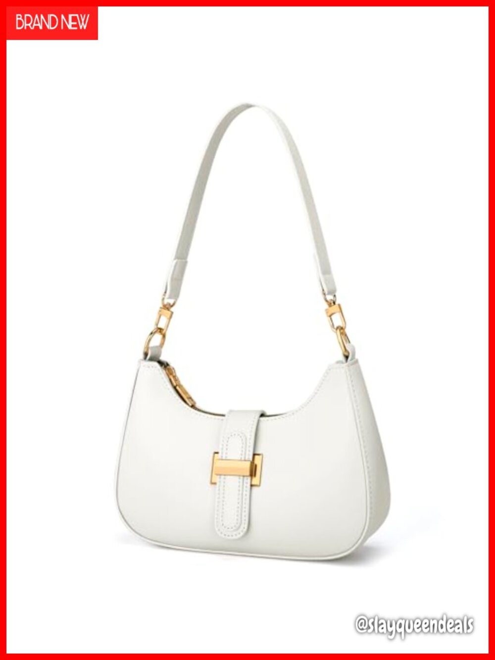 PU vegan leather small hobo shoulder bag with gold-tone buckle